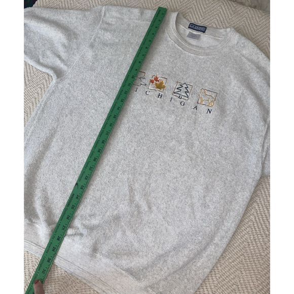 VTG Michigan Gray Fleece Pullover Sweatshirt Embroidered Wildlife Nature XL - Picture 5 of 6